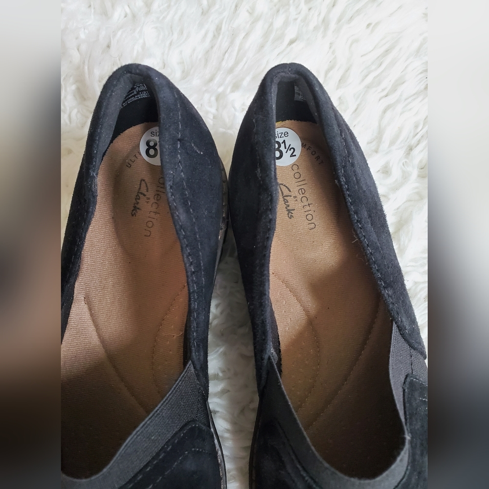 Clarks Airabell Mid Black Suede Women's Wedge Loafers - Size 8.5 - Picture 9 of 11